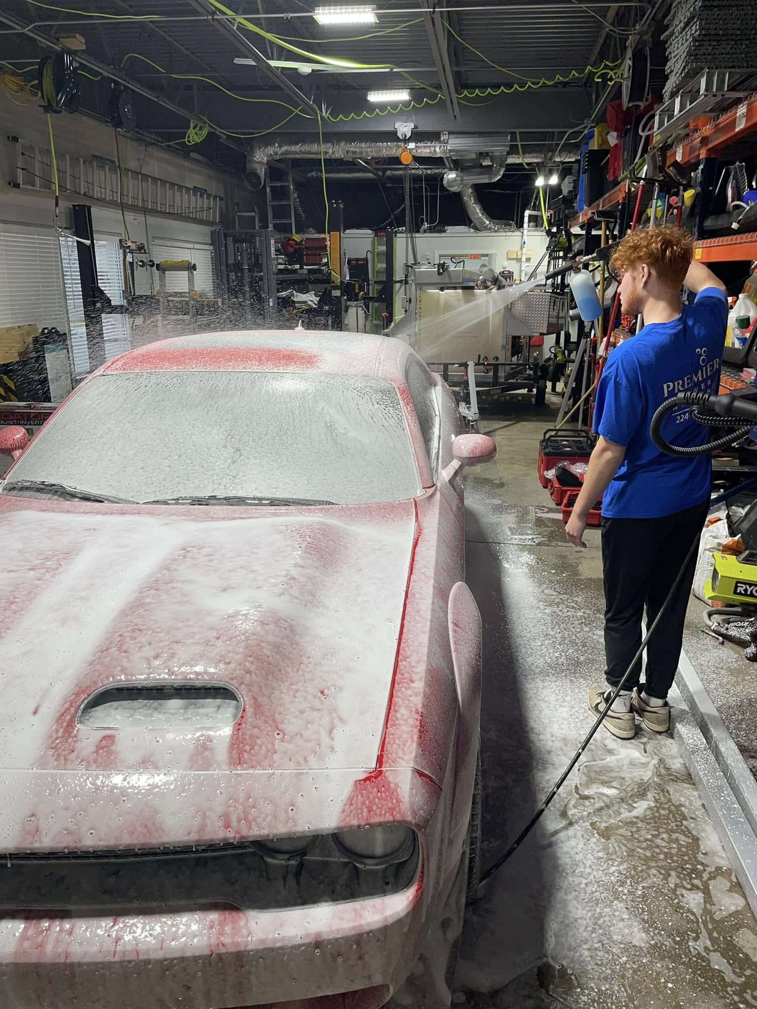 Foam wash on vehicle